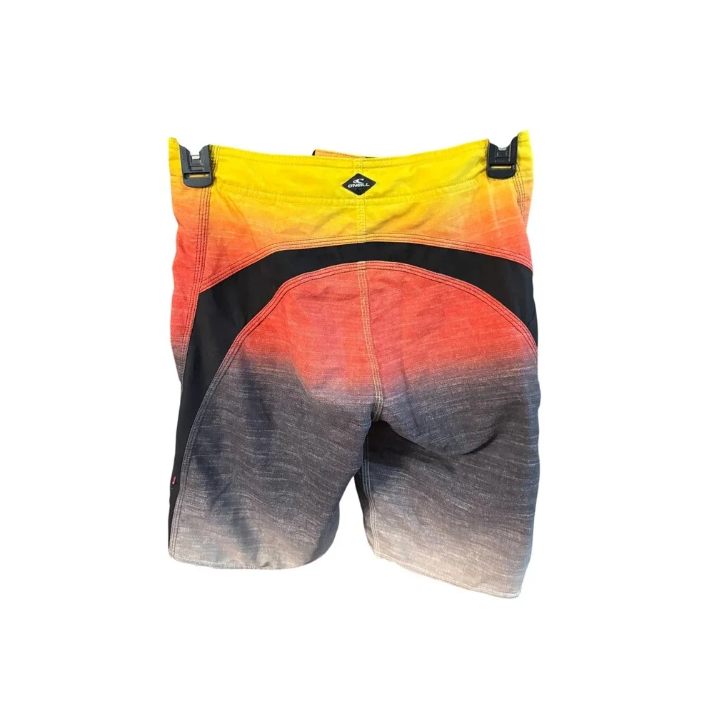 ONeill Superfreak Boys Ombre Board Shorts Orange Yellow Grey Swim Trunks Size 24
